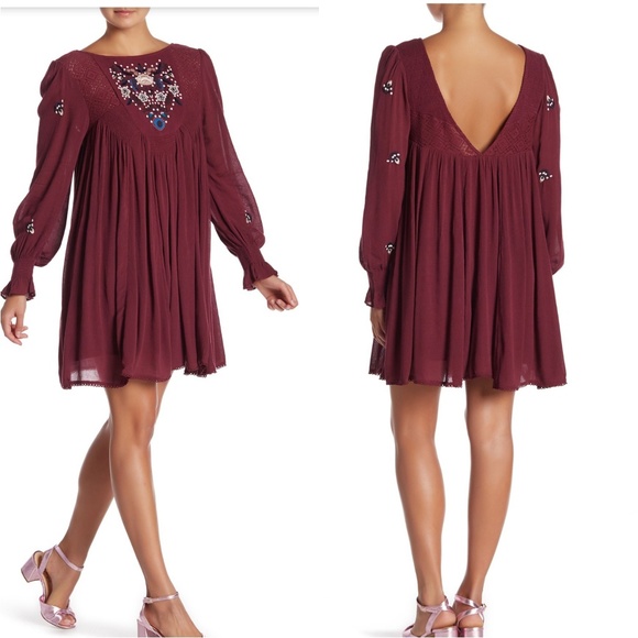 NWT Free People Embroided Minidress in Plum color - Picture 4 of 6